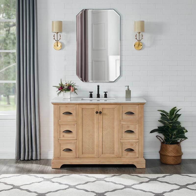Hervas Bath Vanity with Natural Marble Top and Mirror