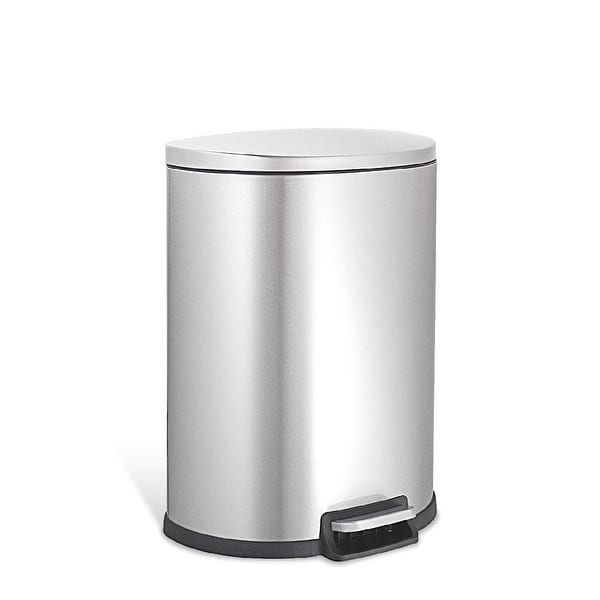 NINESTARS 13 Gallon Stainless Steel StepOn Trash Can, Half Moon Shaped