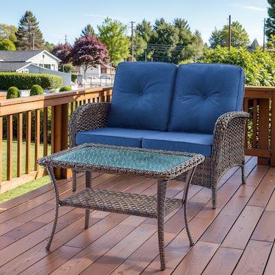 Outdoor Patio Loveseat Sofa with Coffee Table