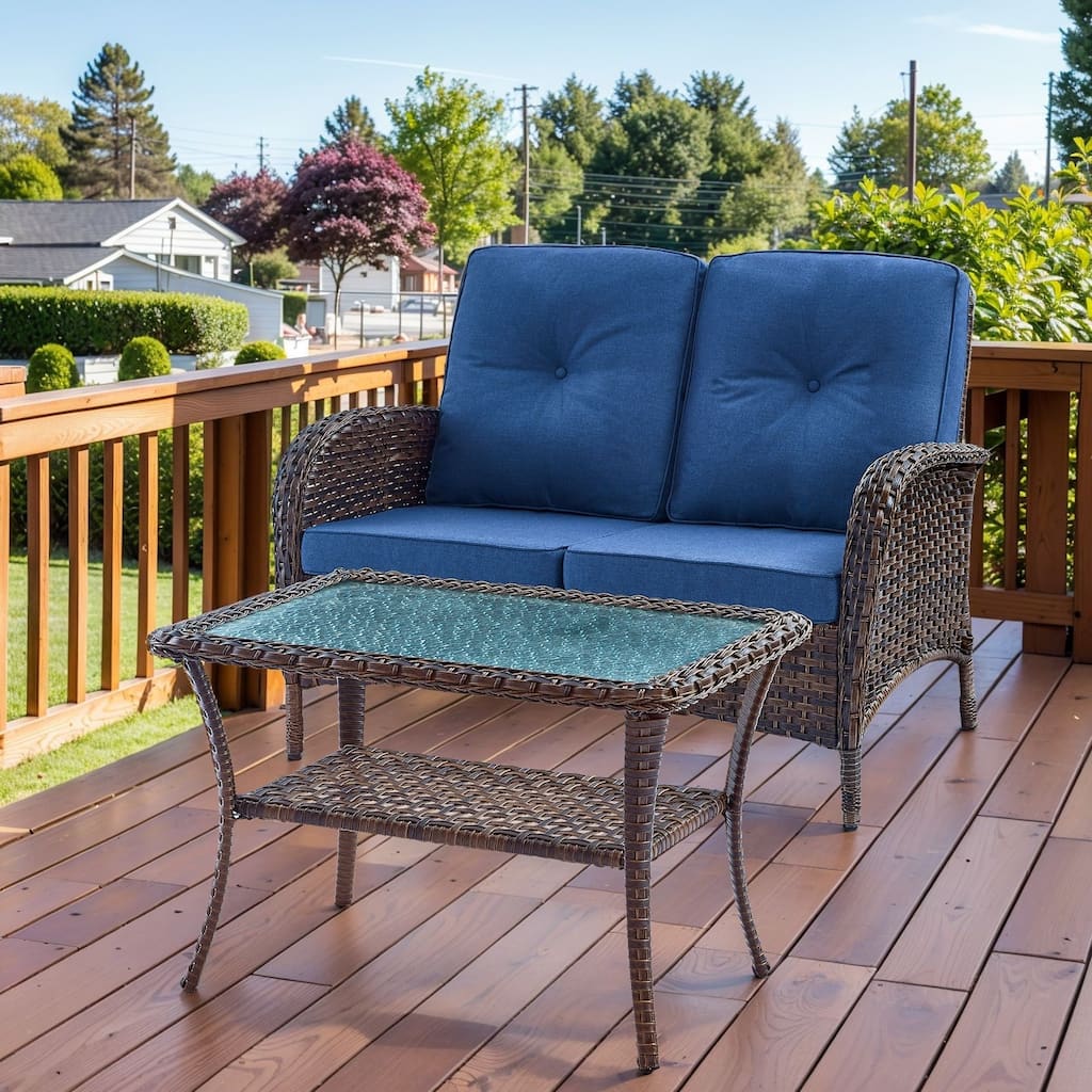 Outdoor Patio Loveseat Sofa with Coffee Table