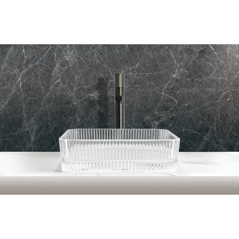 Plaza Tempered Glass Square Vessel Bathroom Sink - 15"