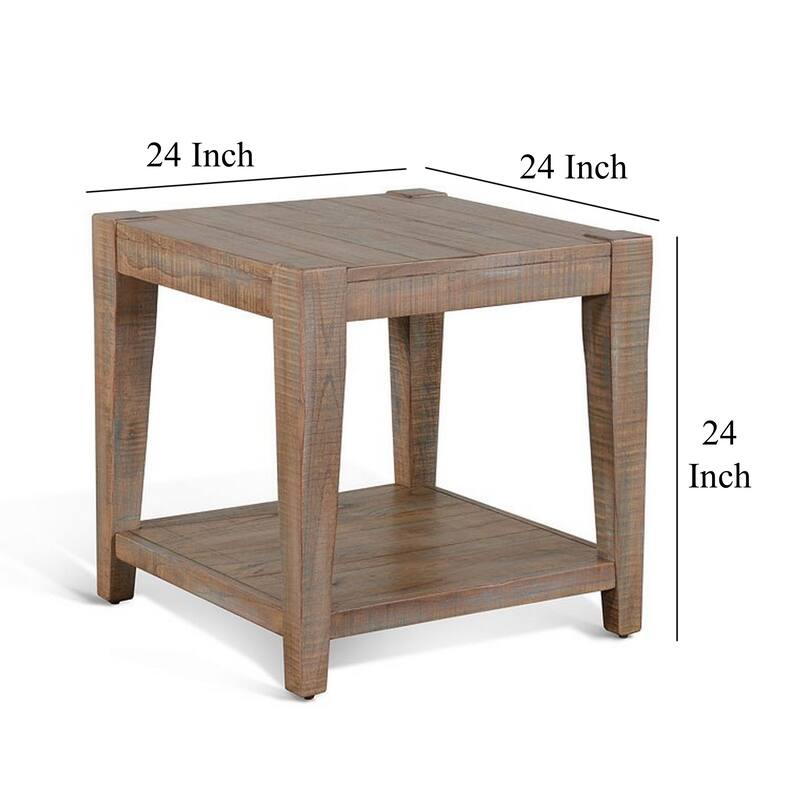 Lilly Side End Table, 1 Shelf, Weathered Brown, 24 Inch Square