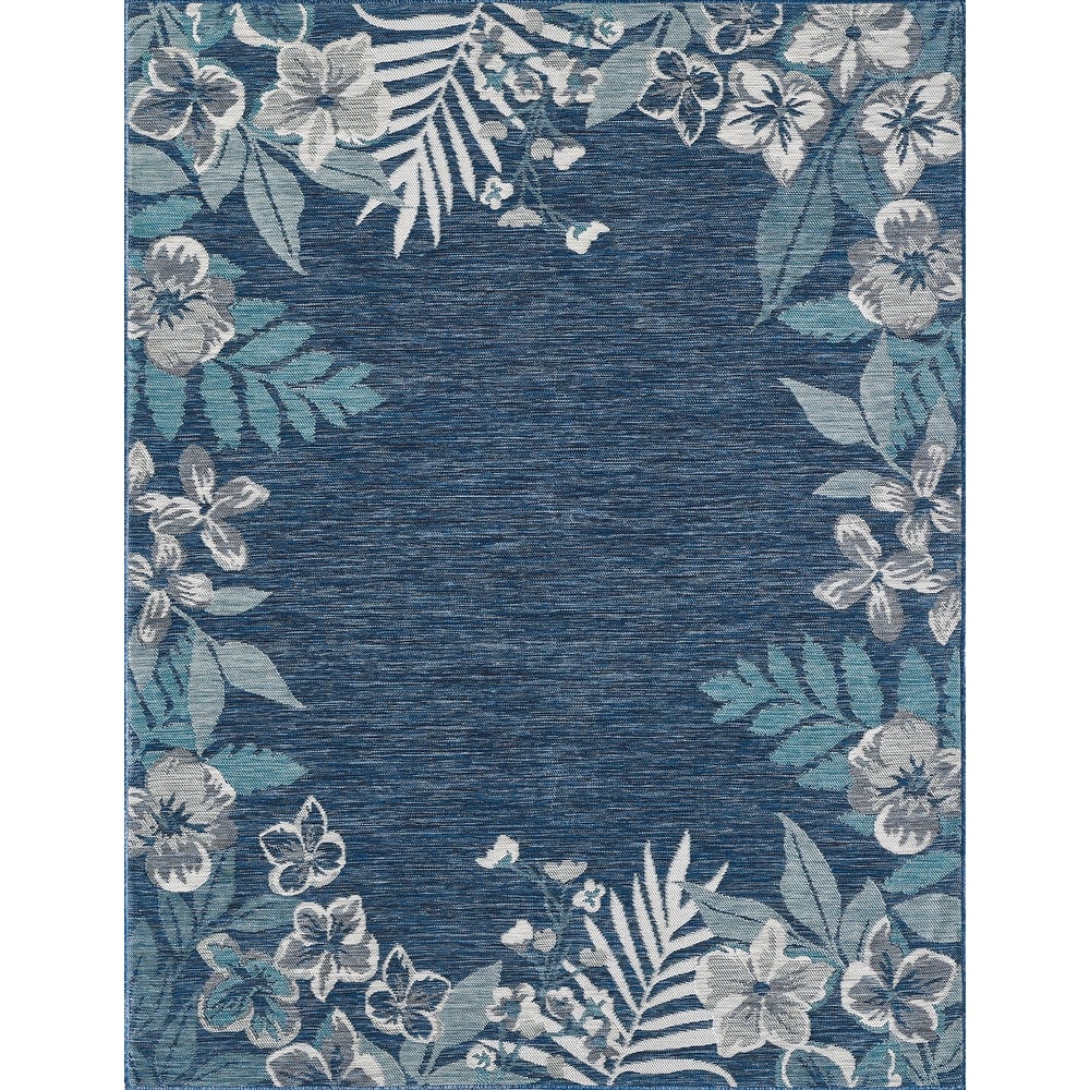 Domani Novarro Coastal Floral Bordered Reversible Indoor / Outdoor Area Rug