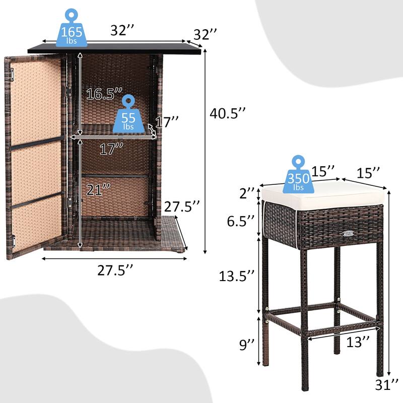 Costway 5PCS Patio Rattan Bar Table Stool Set Hidden Storage Shelf