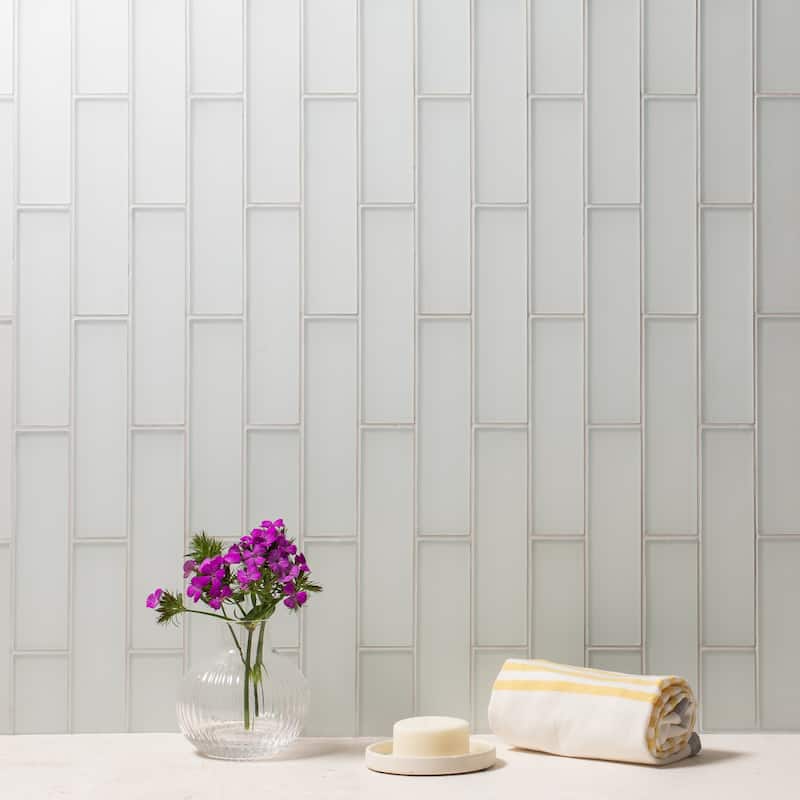 2 in. x 8 in. Glass Subway Wall Tile - Sample swatch - Soft Ivory Matte