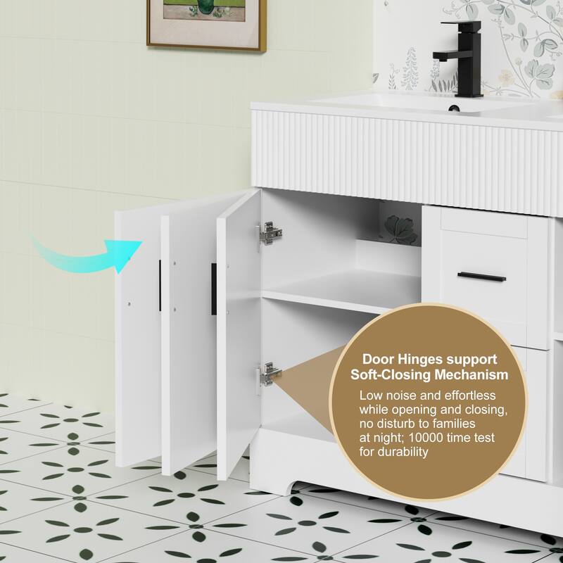 Modern 24/30/36/48" Wave-Line Bathroom Vanity Set with Sink & Faucet
