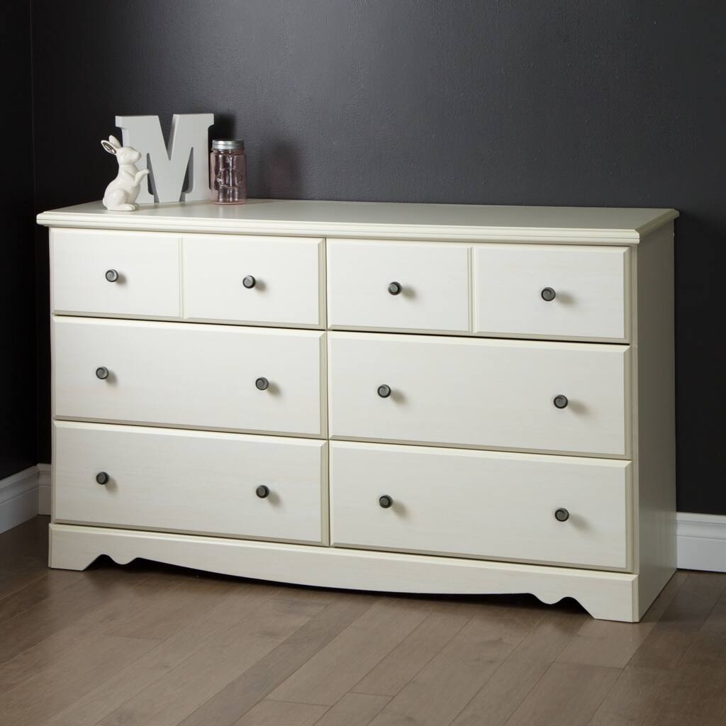 Country Poetry White Wash Antique Distressed Double Dresser