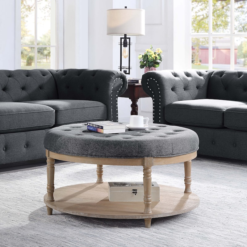 Corvus Savannah 36-inch Round Storage Tufted Chesterfield Cocktail Ottoman