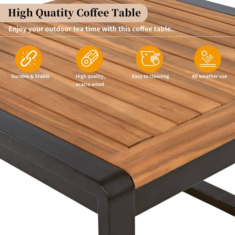 4-Pieces Outdoor Iron L-Shaped Sectional Sofa Set with Coffee Table and Soft Cushion