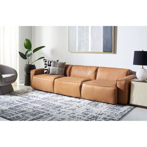 SAFAVIEH Couture Elessia 3 Seater Leather Sofa - 110.6" W x 39.75" L x 27.5" H