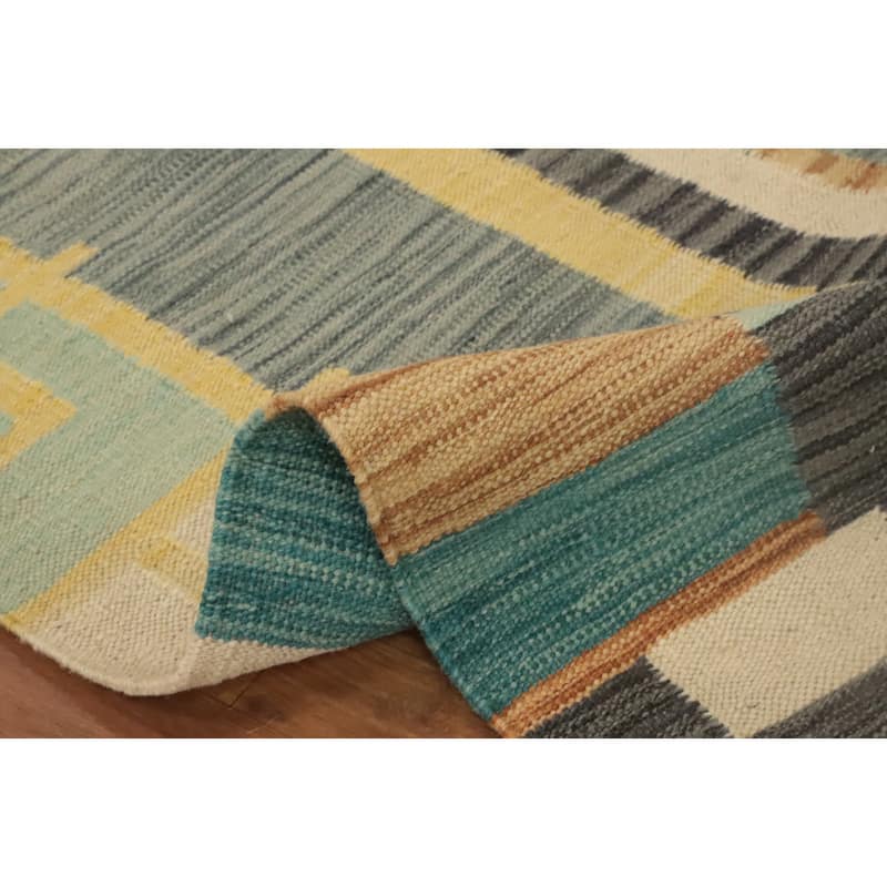 Hand Woven Oriental 100% Wool Carpet Southwestern Modern Multi-Colored Kilim Runner Rug - 8' 3'' X 2' 1''
