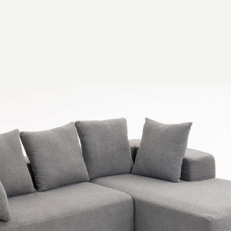 L-Shaped Modular Sectional Sofa, Full Foam Compressed Deep Seat Sofa, Upholstered Corner Sofa with 5 Throw Pillows