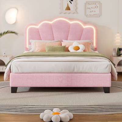Sherpa Upholstered Bed with Floral Headboard