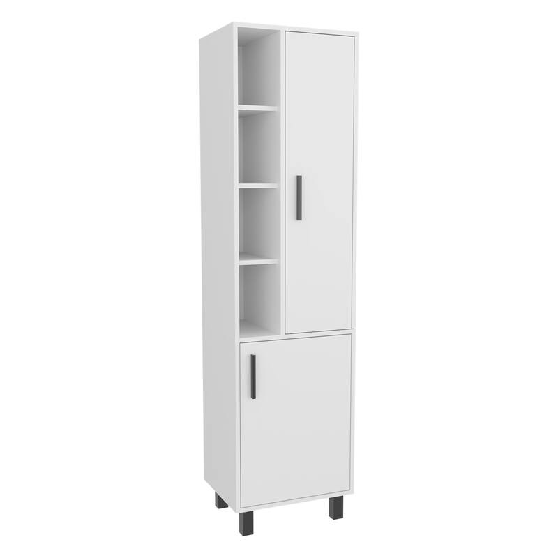 Storage Cabinet, 2 Doors, 9 Shelves, 4 Legs with durable engineered wood build, White