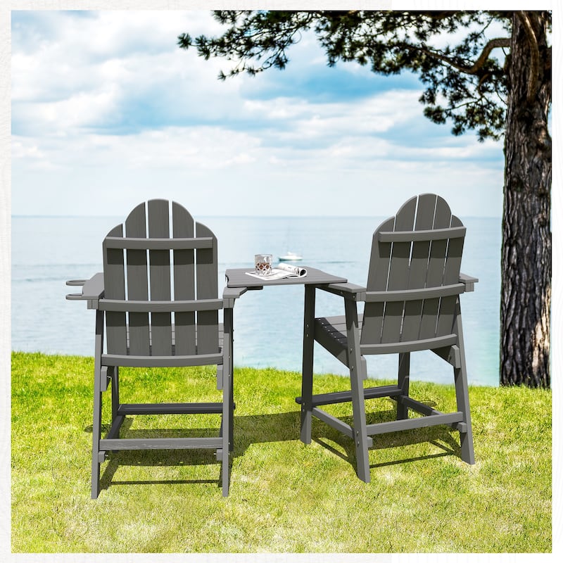 LUE BONA Plastic Patio Bar Stool Tall Adirondack Chairs,Bar Height Dining Chairs with Cup Holder