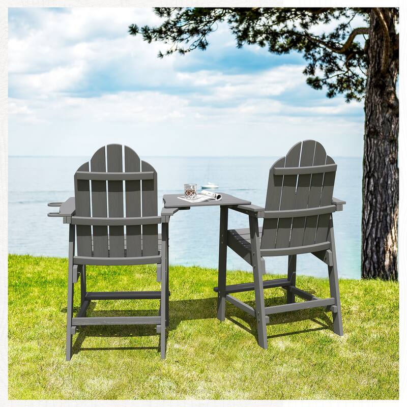 Tall Adirondack Chairs Set of 2 with handrails and connecting plates - 28.3"L x 22.6"W x 48.8"H - DARK GRAY
