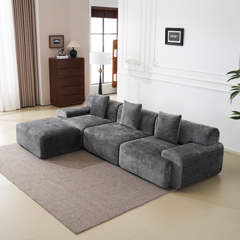 120.47" Modular Corduroy Boneless Sectional Sofa with Movable Ottoman