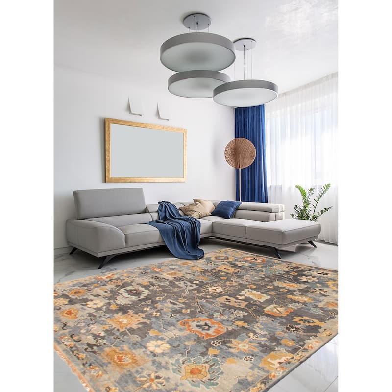 ECARPETGALLERY Hand-knotted Modern Oushak Dark Grey Wool Rug - 8'2 x 9'11