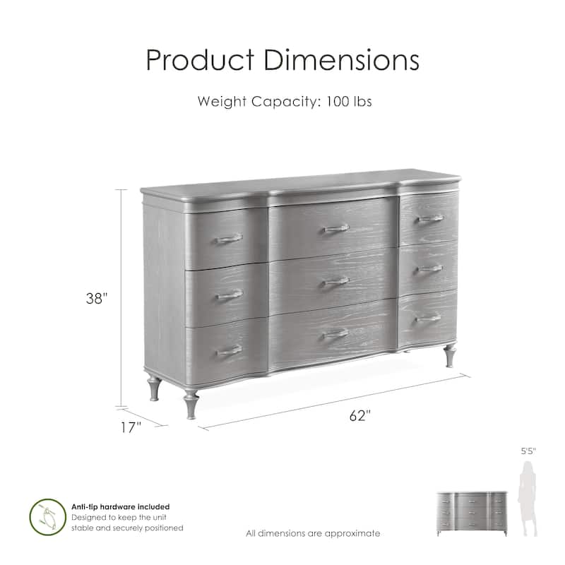 Furniture of America Seabliss Glam Solid Wood 9-Drawer Double Dresser
