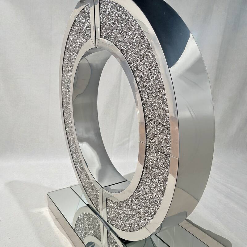 Modern O-Shape Mirror Console Table with Crystal Base, Glossy Mirrored Entry Hall Table for Living Room & Bedroom