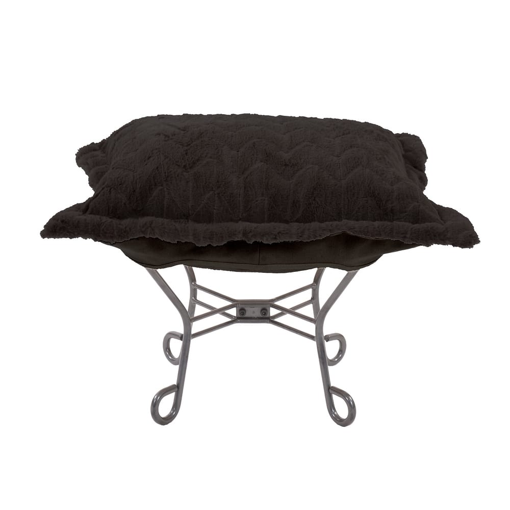Allan Andrews Scroll Puff Ottoman with Titanium Frame & Cover, Angora Collection
