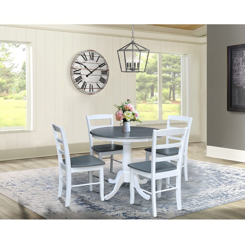 International Concepts Solid Wood 36" Round Pedestal Dining Table with 4 Madrid Ladderback Chairs