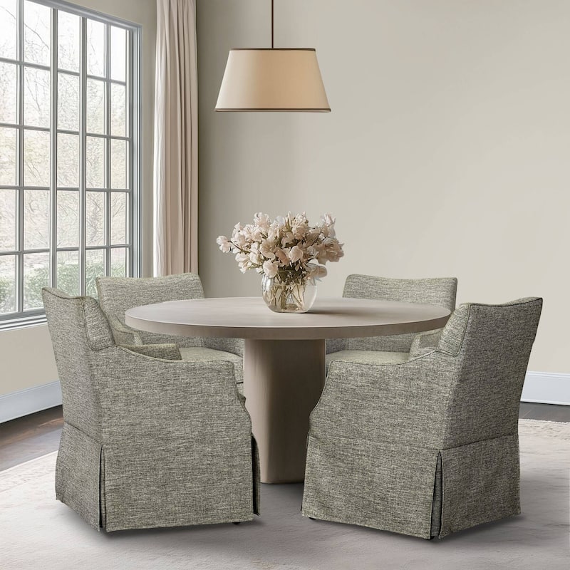 Roomfitters 34-Inch Upholstered Skirted Dining Armchair, Hidden Casters and Dual-Layer Foam Cushion, Gray