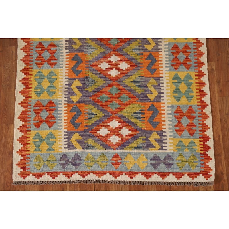 Multicolor Kilim Area Rug Flatweave Wool Carpet - 4'0"x 5'11"