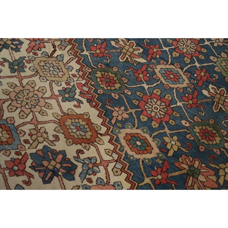 Hand Knotted Oriental 100% Wool Carpet Traditional Floral Navy Blue & Blues Heriz (serapi) Area Rug - 12' 3'' X 9' 9''