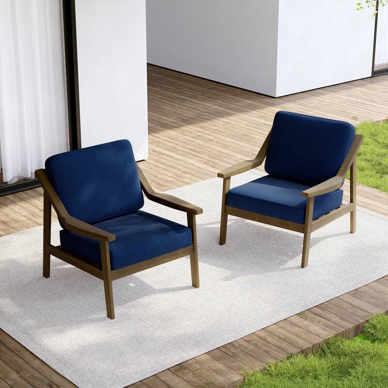 Set of 2 Outdoor Teak Wood Patio Chair with Cushion