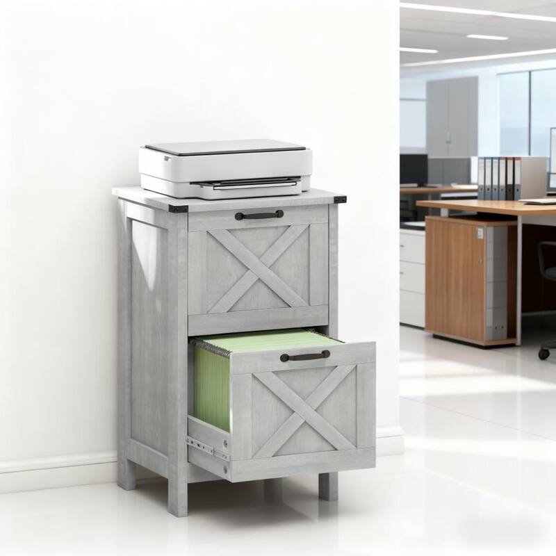 Farmhouse Office Storage Cabinet File Cabinet with 2 Drawers - Light Gray