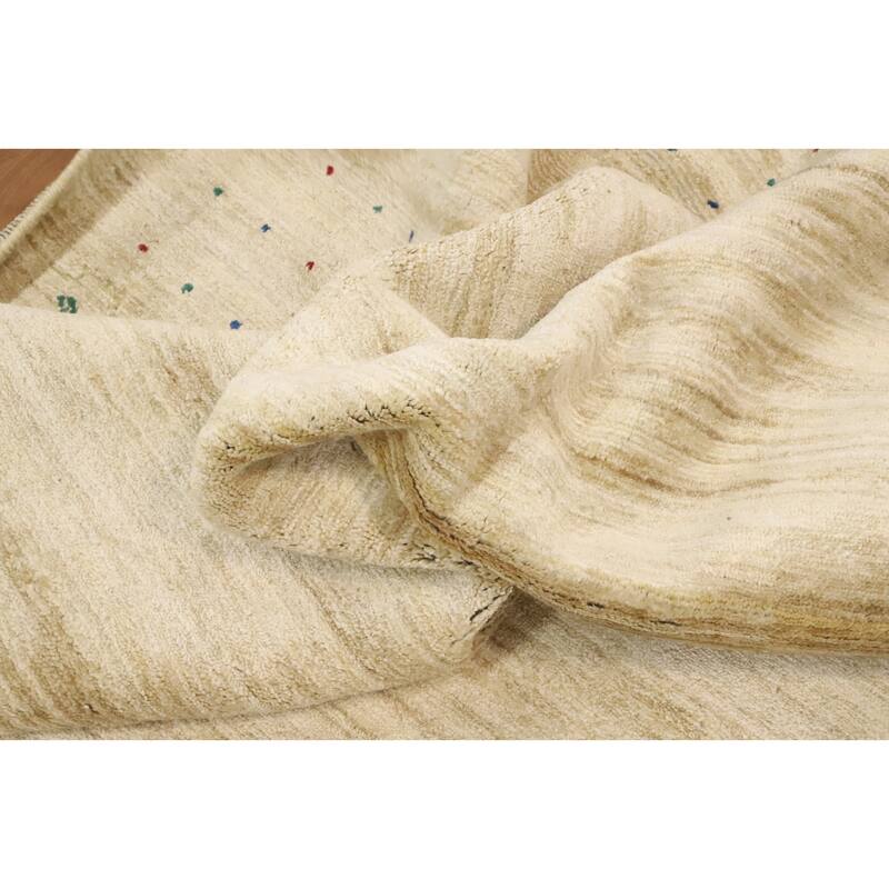 Hand Knotted Oriental Viscose Silk Carpet Tribal Animal Pictorial Beige & Ivories Gabbeh Area Rug - 11' 10'' X 8' 11''
