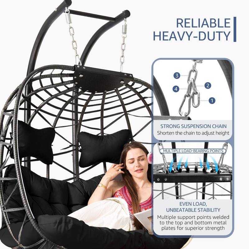 FINCATI Outdoor Oversized Double Egg Chair Swing, 700 lbs Double Egg Chair Outdoor, 2 Person Egg Chair Swing, Hanging Egg Chair
