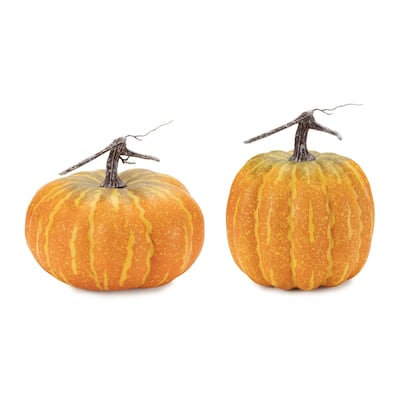 Variegated Stripe Pumpkin Fall Harvest Decorations - 9" - Set of 2