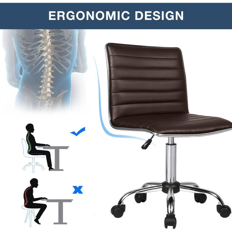 BOSSIN Adjustable Home Office Chair, Mid-Back Armless Ribbed Swivel Task Chair,Vanity Chair for Small Space, Livingroom Make-up