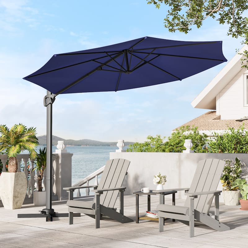 LIVOOSUN 10FT Round Cantilever Umbrella Patio Offset Umbrella For Outdoor Space, Solution-Dyed Fabric, 360° Rotation System - Navy Blue