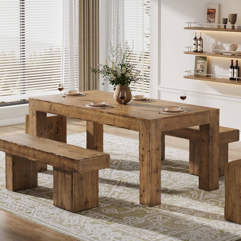 Solid Wood 63" Rectangular Dining Table for 4-6 - 31.5" D x 63" W x 29.92" H