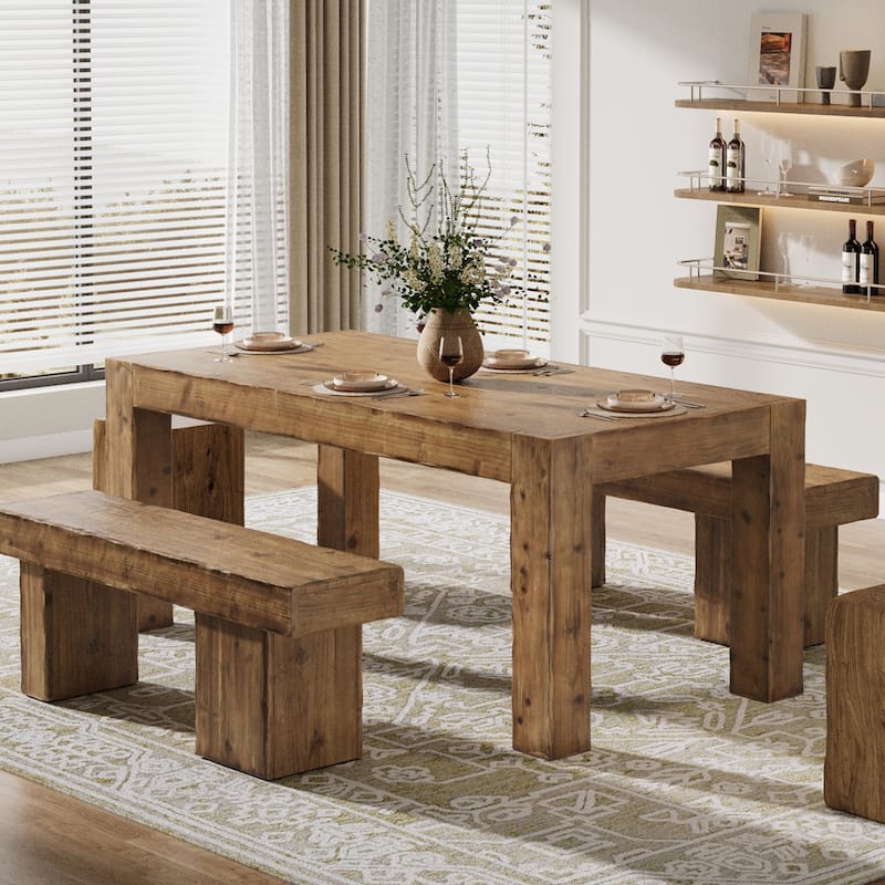 63-Inch Solid Wood Dining Table for 4-6 - 31.5" D x 63" W x 29.92" H