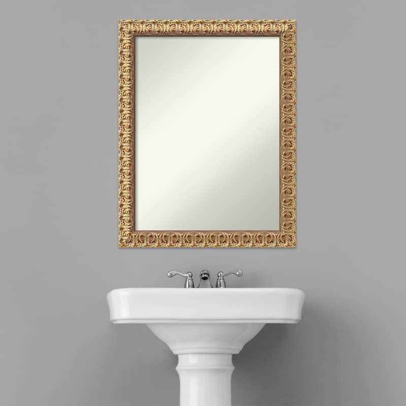 Non-Beveled Wood Bathroom Wall Mirror - Florentine Gold Frame