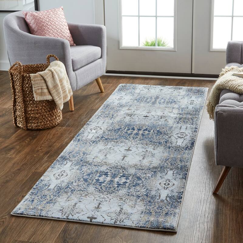 Javers Modern Abstract Deco, Ice Blue/Navy Blue, Area Rug