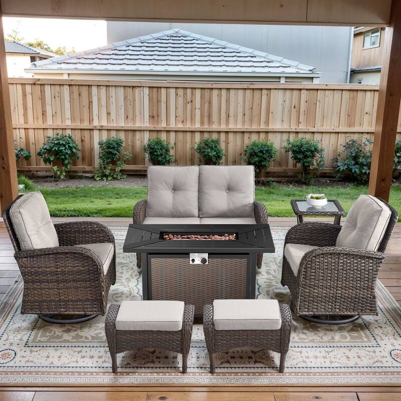 Gymojoy Outdoor Fire Pit Conversation Set, Loveseat Glider Sofa & Chairs - Patio Furniture Set