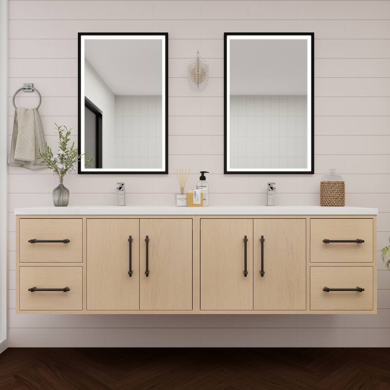 Victoria 72'' Wall-mounted Vanity with Double Reinforced Acrylic Sink - 71.5 - Oak Finish - Yellow Oak