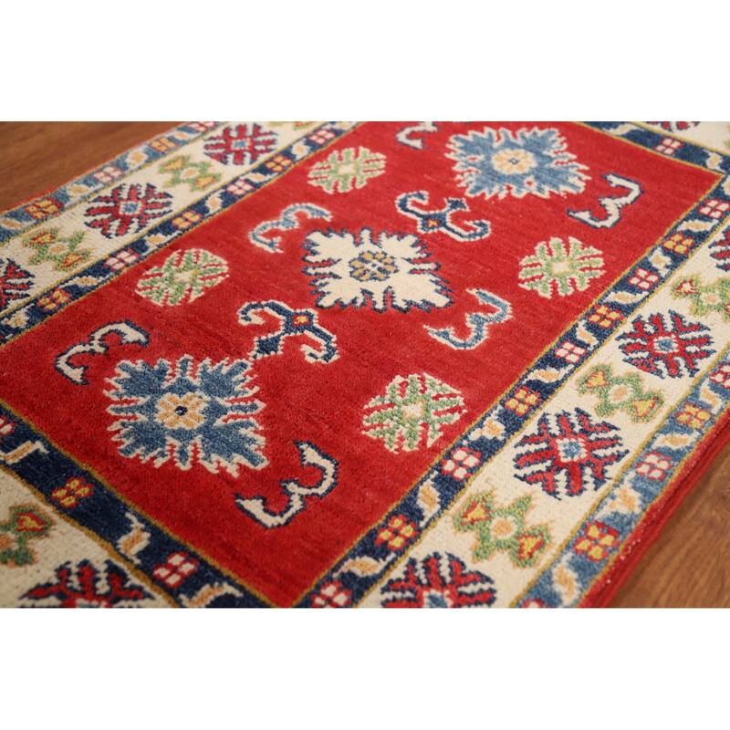 Red Geometric Kazak Foyer Rug Handmade Wool Carpet - 2'0" x 3'0"