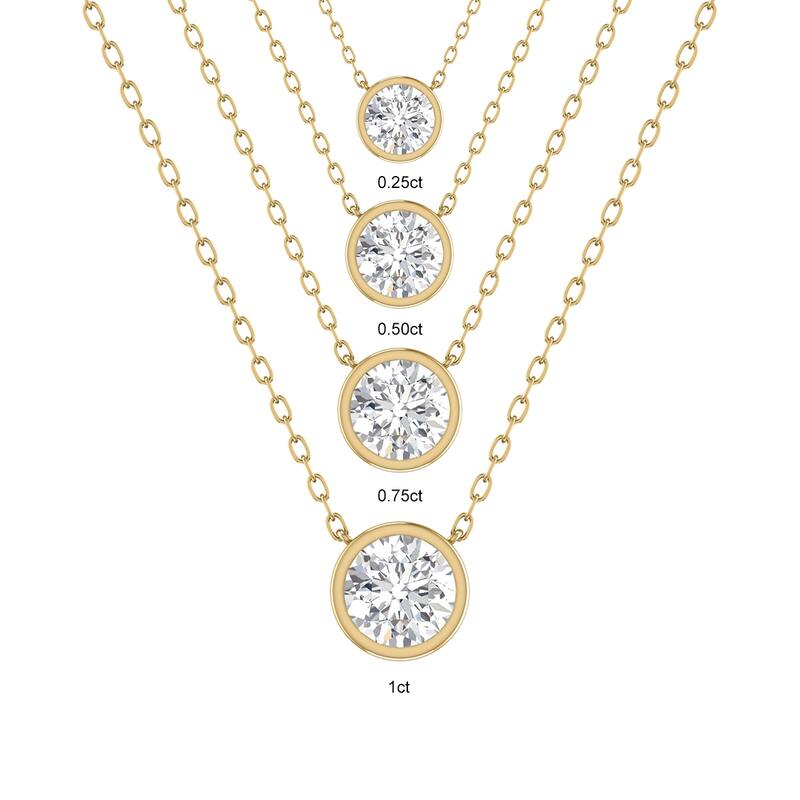 Marquee Lab Grown 1 Carat Round Bezel Set Diamond Solitaire Pendant in 14K Yellow Gold
