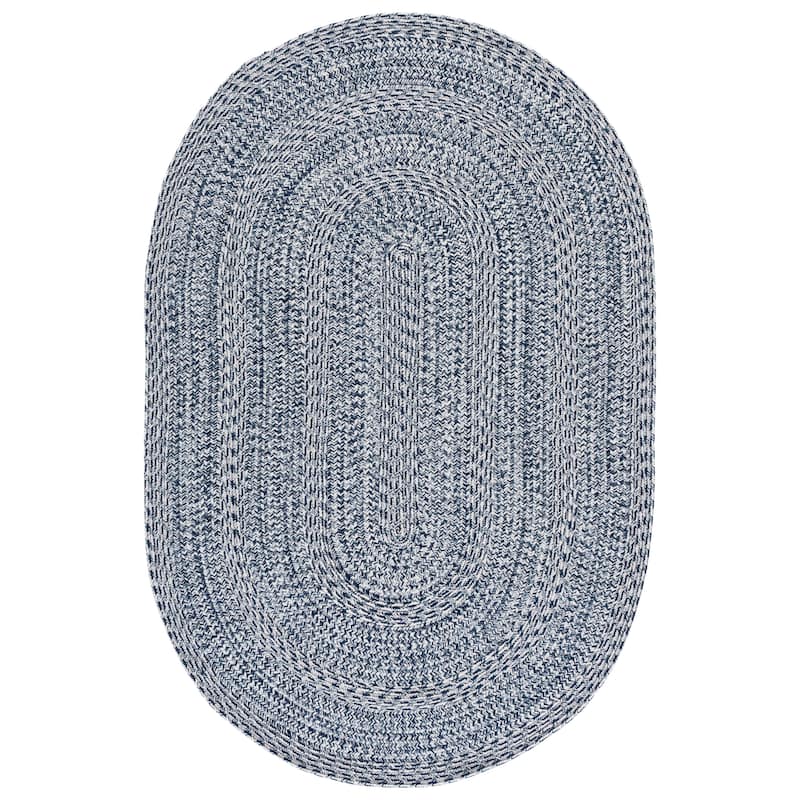 SAFAVIEH Handmade Braided Fatimah Washable Indoor/Outdoor Rug - Weather Resistant & Easy Cleaning - Navy/Ivory - 5' x 8' Oval