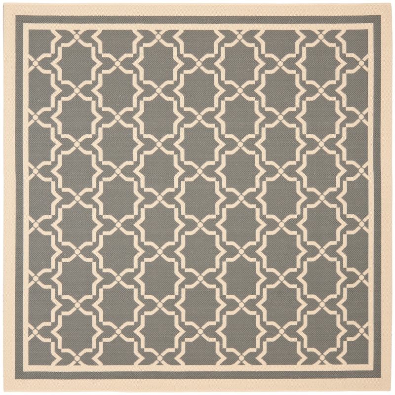 SAFAVIEH Courtyard Thomasina Indoor/ Outdoor Waterproof Patio Backyard Rug - 6'7" Square - Anthracite/Beige