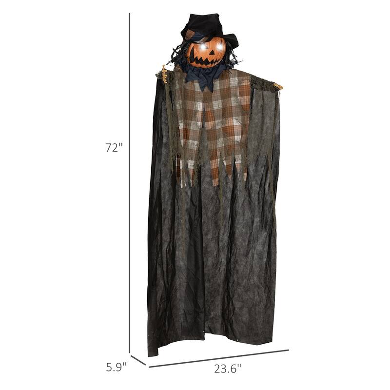 6FT Hanging Pumpkin Ghost Halloween Decor Light-Up Eyes Talking Sound Activated