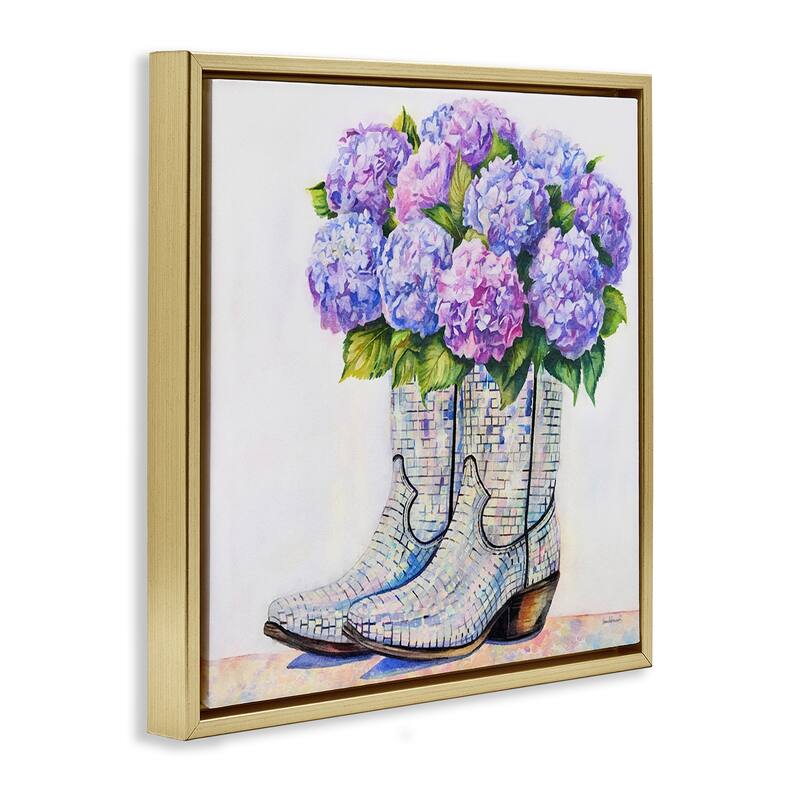 Stupell Hydrangea Filled Cowgirl Boots Framed Floater Canvas Wall Art Design By Amanda Greenwood