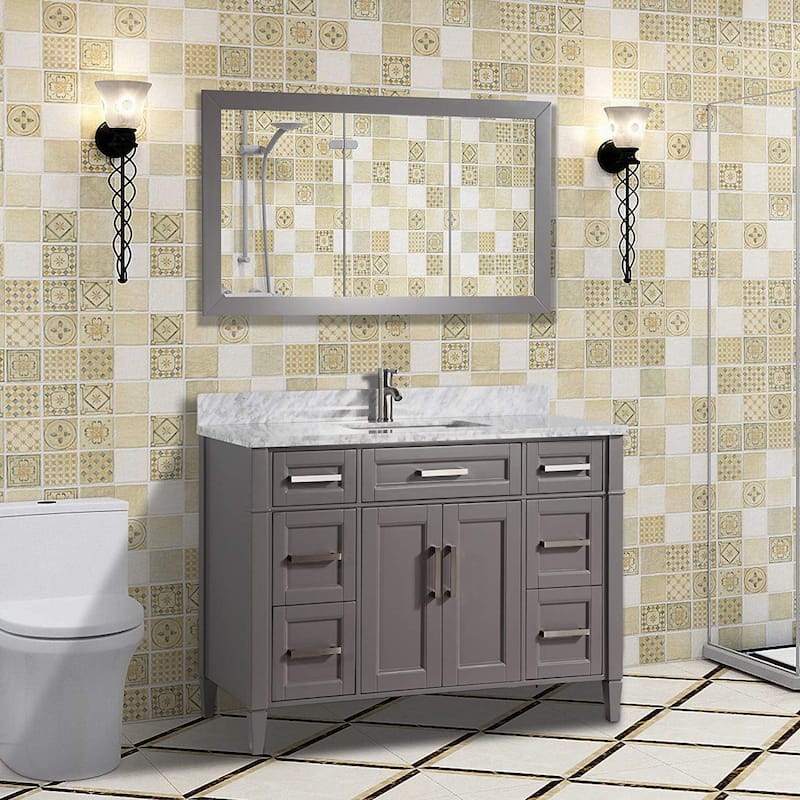 Vanity Art 48-Inch Bathroom Vanity Set with Carrara Marble Top