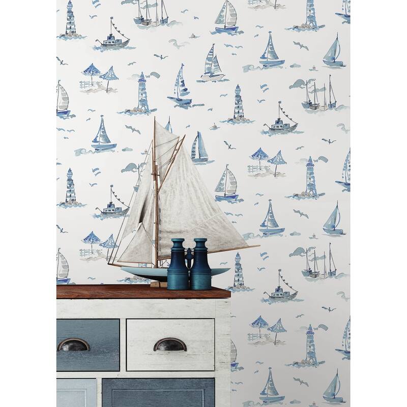 NuWallpaper Set Sail Blue Peel and Stick Wallpaper - N/A